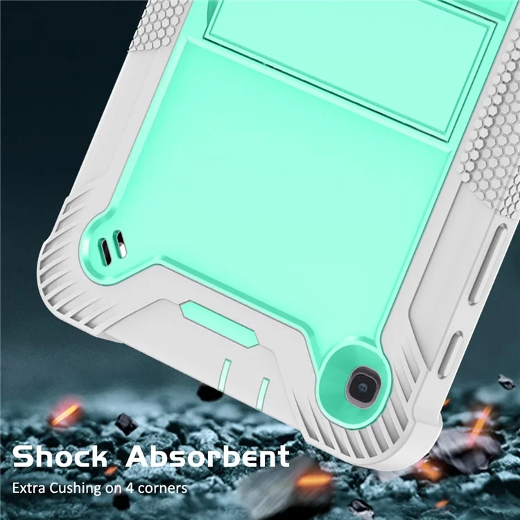 For Samsung Galaxy Tab A7 Lite 8.7-inch Tablet Case Silicone + PC Rugged Protective Kickstand Cover - Grey+Mint Green-Cellmalls