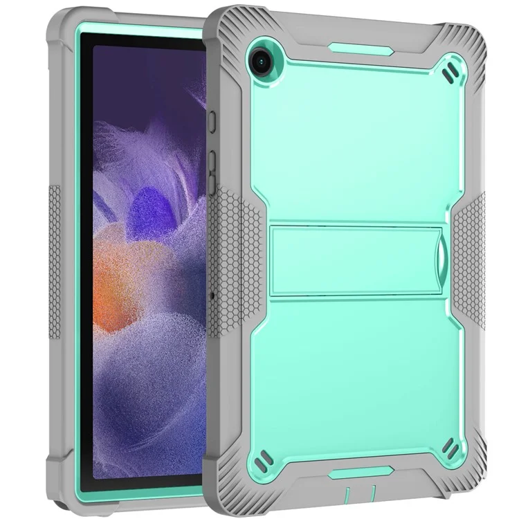 For Samsung Galaxy Tab A8 10.5 (2021) / (2022) Tablet Case Kickstand Silicone + PC Shockproof Armor Cover - Grey+Mint Green-Cellmalls