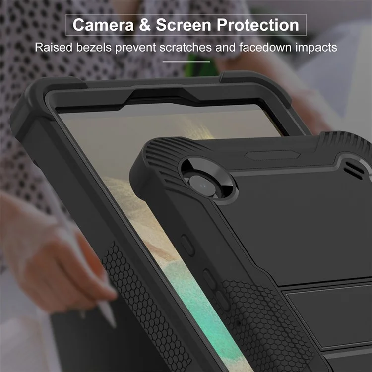 For Samsung Galaxy Tab A9 Kickstand Cover Silicone + PC Defender Shockproof Tablet Case - Black-Cellmalls