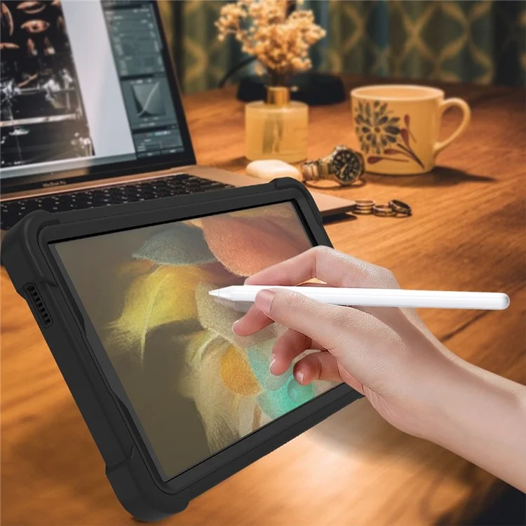 For Samsung Galaxy Tab A9 Kickstand Cover Silicone + PC Defender Shockproof Tablet Case - Black-Cellmalls