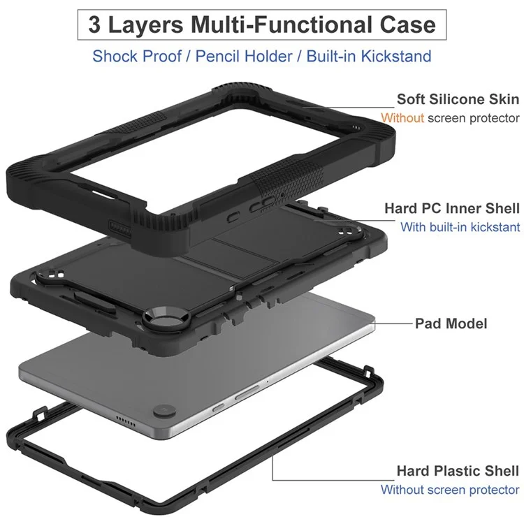 For Samsung Galaxy Tab A9 Kickstand Cover Silicone + PC Defender Shockproof Tablet Case - Black-Cellmalls