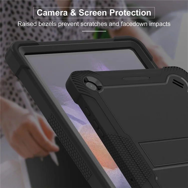For Samsung Galaxy Tab A9+ Kickstand Cover Protective Silicone + PC Tablet Case - Black-Cellmalls