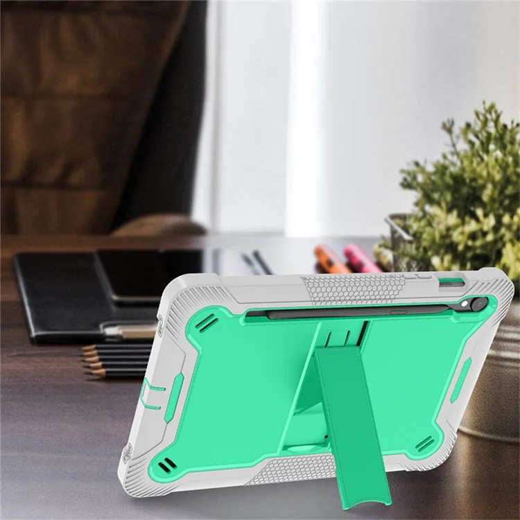 Kickstand Case for Samsung Galaxy Tab S10 FE / S9 FE / S9 Fall Protection Silicone + PC Tablet Cover - Grey+Mint Green-Cellmalls