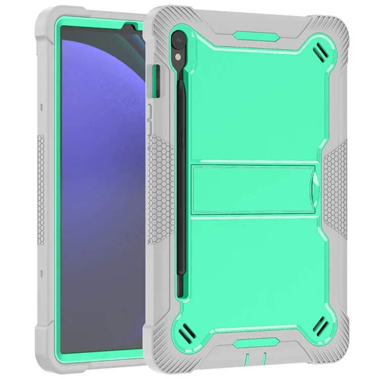 Kickstand Case for Samsung Galaxy Tab S10 FE / S9 FE / S9 Fall Protection Silicone + PC Tablet Cover - Grey+Mint Green-Cellmalls