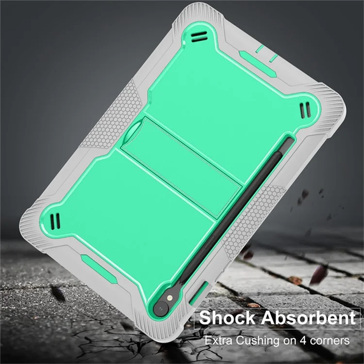 Kickstand Case for Samsung Galaxy Tab S10 FE / S9 FE / S9 Fall Protection Silicone + PC Tablet Cover - Grey+Mint Green-Cellmalls