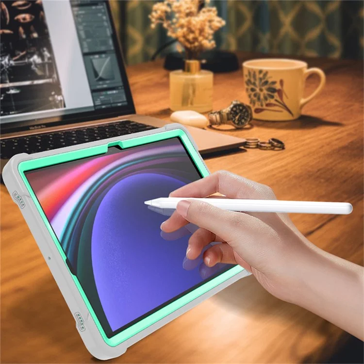 Kickstand Case for Samsung Galaxy Tab S10 FE / S9 FE / S9 Fall Protection Silicone + PC Tablet Cover - Grey+Mint Green-Cellmalls