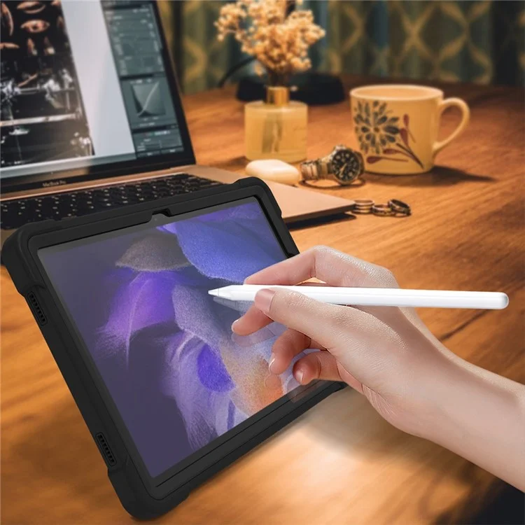 For Samsung Galaxy Tab A9+ Kickstand Cover Protective Silicone + PC Tablet Case - Black-Cellmalls