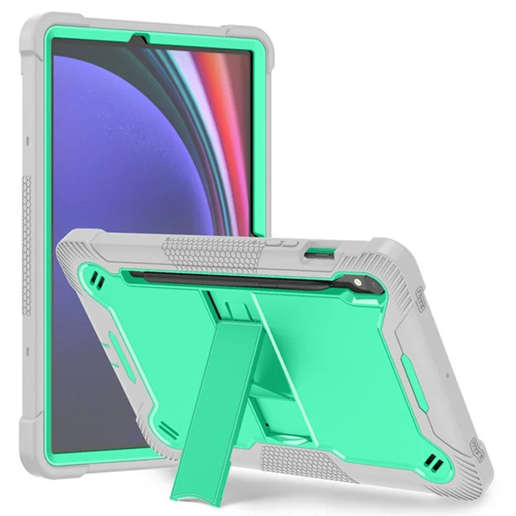 Kickstand Case for Samsung Galaxy Tab S10 FE / S9 FE / S9 Fall Protection Silicone + PC Tablet Cover - Grey+Mint Green-Cellmalls