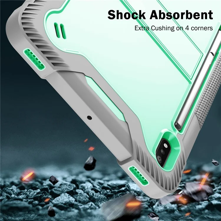 For Samsung Galaxy Tab S8 Ultra Kickstand Tablet Case Silicone + PC Shockproof Cover - Grey+Mint Green-Cellmalls