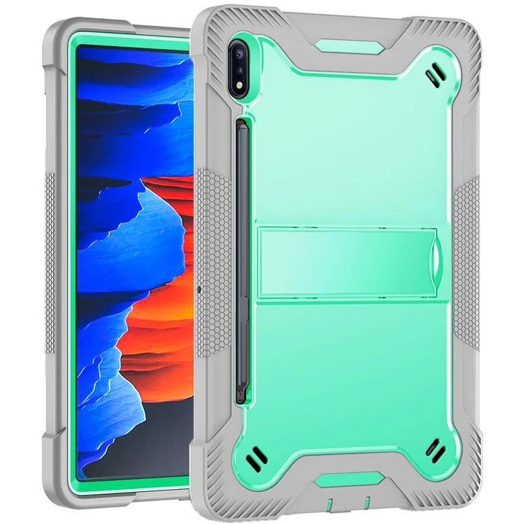 For Samsung Galaxy Tab S8 Ultra Kickstand Tablet Case Silicone + PC Shockproof Cover - Grey+Mint Green-Cellmalls