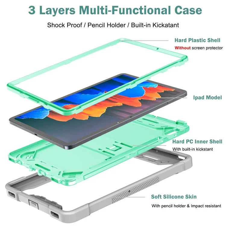 For Samsung Galaxy Tab S8 Ultra Kickstand Tablet Case Silicone + PC Shockproof Cover - Grey+Mint Green-Cellmalls