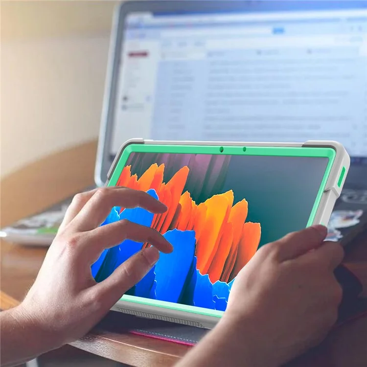 For Samsung Galaxy Tab S8 Ultra Kickstand Tablet Case Silicone + PC Shockproof Cover - Grey+Mint Green-Cellmalls