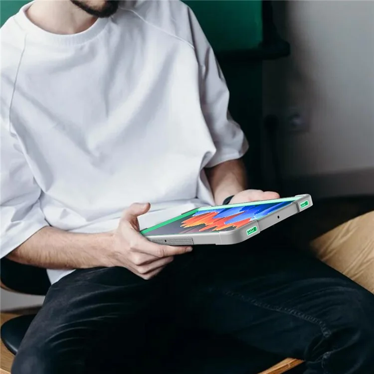 For Samsung Galaxy Tab S8 Ultra Kickstand Tablet Case Silicone + PC Shockproof Cover - Grey+Mint Green-Cellmalls