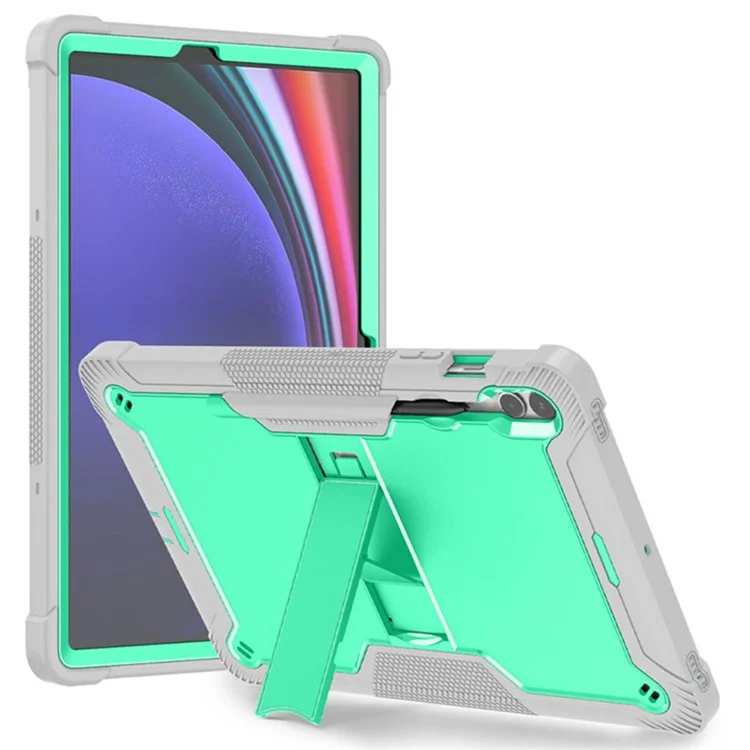 Kickstand Case for Samsung Galaxy Tab S9+ , Shockproof Silicone + PC Tablet Cover - Grey+Mint Green-Cellmalls