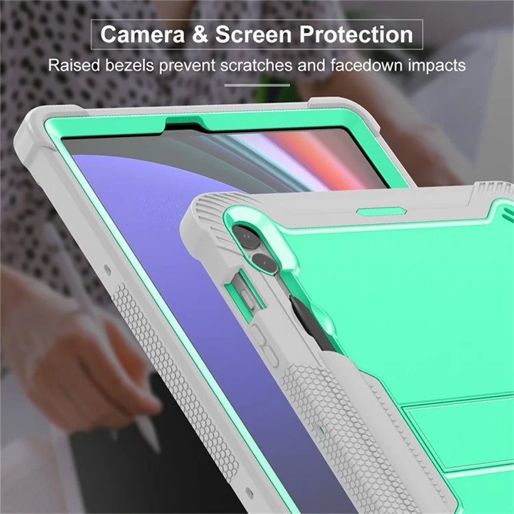 Kickstand Case for Samsung Galaxy Tab S9+ , Shockproof Silicone + PC Tablet Cover - Grey+Mint Green-Cellmalls