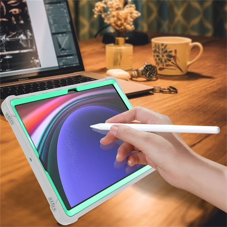 Kickstand Case for Samsung Galaxy Tab S9+ , Shockproof Silicone + PC Tablet Cover - Grey+Mint Green-Cellmalls