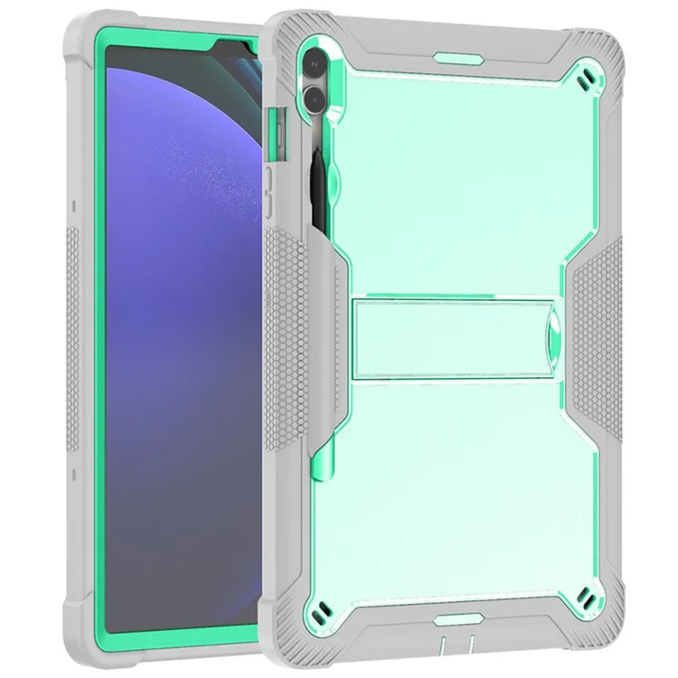 Kickstand Case for Samsung Galaxy Tab S9+ , Shockproof Silicone + PC Tablet Cover - Grey+Mint Green-Cellmalls