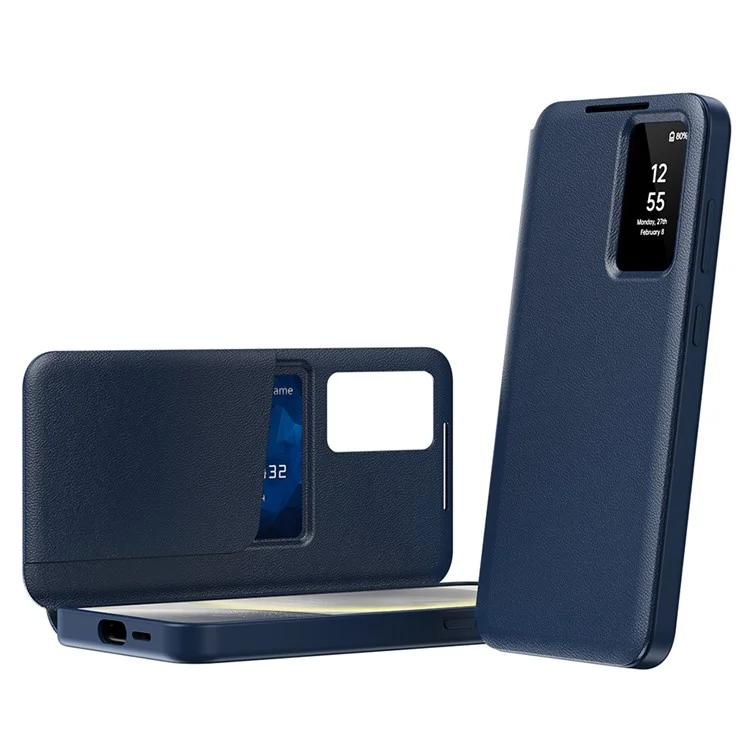 For Samsung Galaxy S24 FE Case with Card Holder Smart View Window Leather Phone Cover - Sapphire-Cellmalls