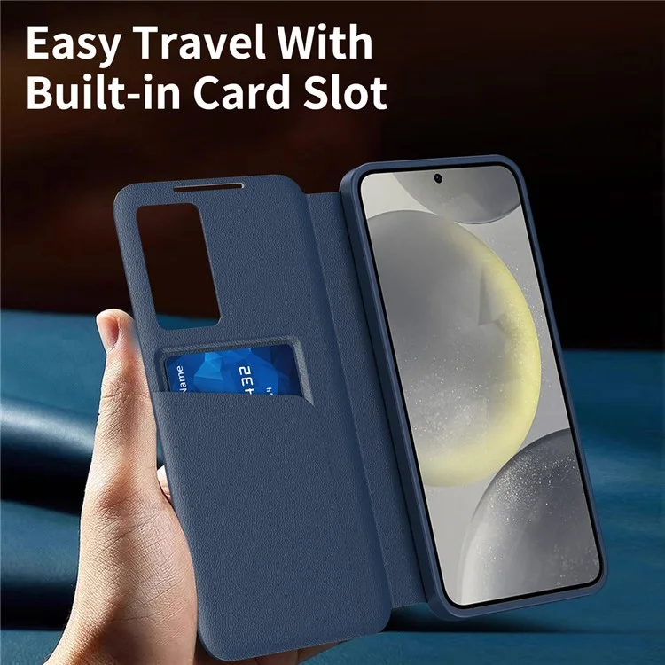 For Samsung Galaxy S24 FE Case with Card Holder Smart View Window Leather Phone Cover - Sapphire-Cellmalls