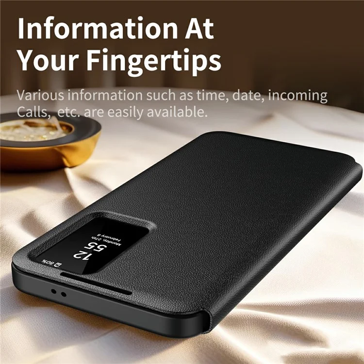 For Samsung Galaxy S25 Edge Case with Card Holder Smart View Window Leather Phone Cover - Black-Cellmalls
