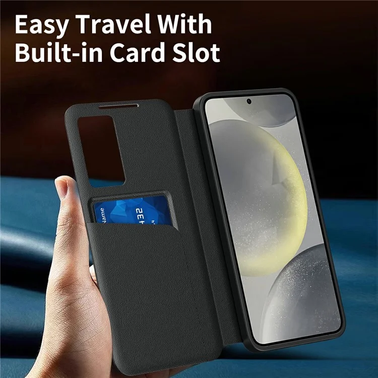 For Samsung Galaxy S25 Edge Case with Card Holder Smart View Window Leather Phone Cover - Black-Cellmalls