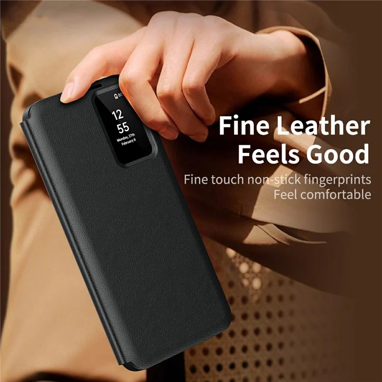 For Samsung Galaxy S25 Edge Case with Card Holder Smart View Window Leather Phone Cover - Black-Cellmalls