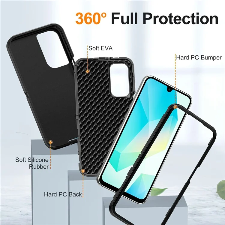For Samsung Galaxy A16 4G / 5G Case PC+Silicone+EVA 3-in-1 Shockproof Phone Cover - Black+Black-Cellmalls
