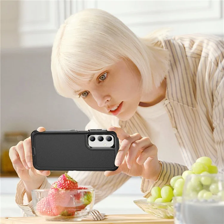 For Samsung Galaxy A16 4G / 5G Case PC+Silicone+EVA 3-in-1 Shockproof Phone Cover - Black+Black-Cellmalls