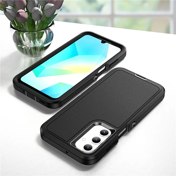 For Samsung Galaxy A16 4G / 5G Case PC+Silicone+EVA 3-in-1 Shockproof Phone Cover - Black+Black-Cellmalls