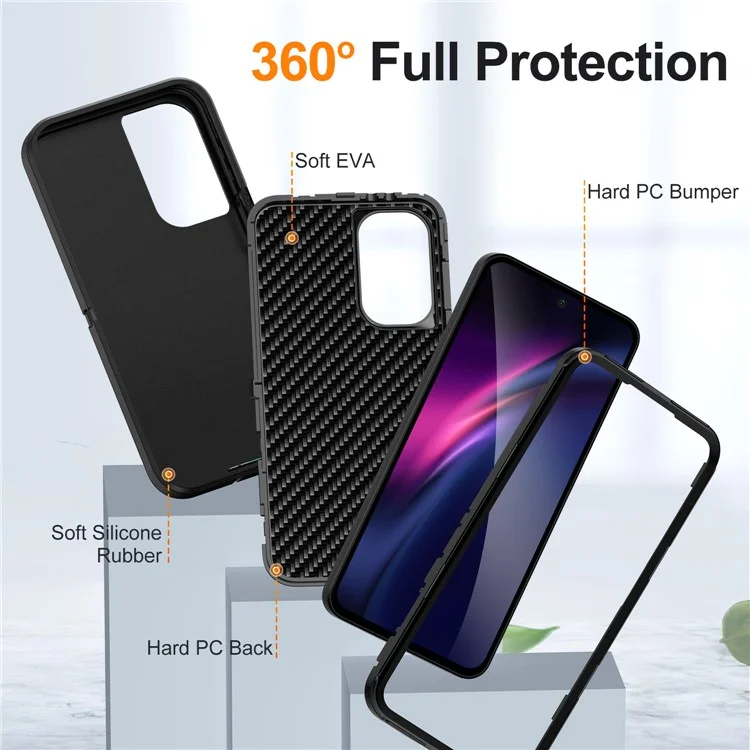 For Samsung Galaxy A56 5G Case PC + Silicone + EVA 3 in 1 Shockproof Phone Cover - Black + Black-Cellmalls
