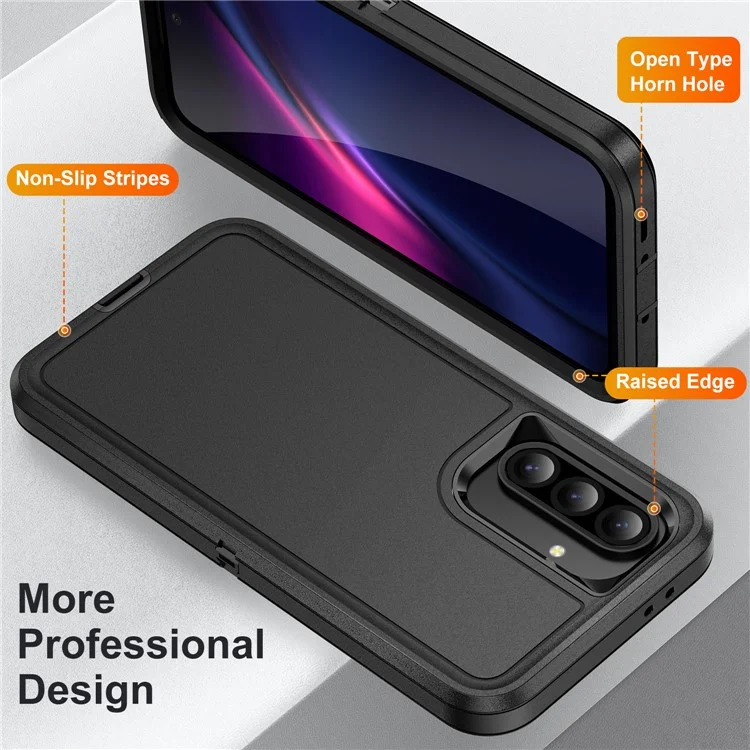 For Samsung Galaxy A56 5G Case PC + Silicone + EVA 3 in 1 Shockproof Phone Cover - Black + Black-Cellmalls