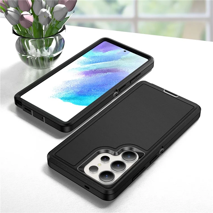For Samsung Galaxy S25 Ultra Case PC+Silicone+EVA 3-in-1 Shockproof Phone Cover - Black+Black-Cellmalls