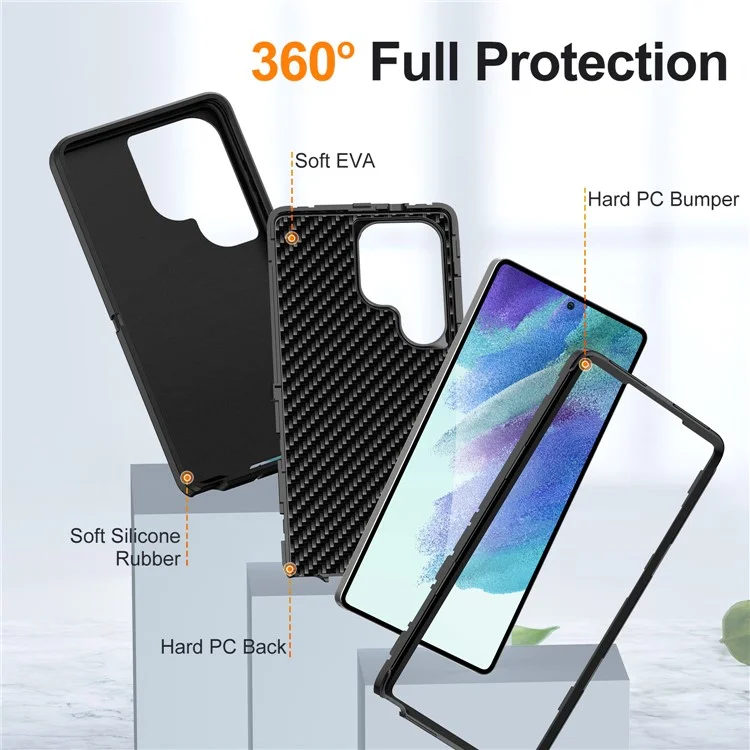 For Samsung Galaxy S25 Ultra Case PC+Silicone+EVA 3-in-1 Shockproof Phone Cover - Black+Black-Cellmalls