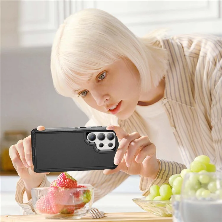 For Samsung Galaxy S25 Ultra Case PC+Silicone+EVA 3-in-1 Shockproof Phone Cover - Black+Black-Cellmalls