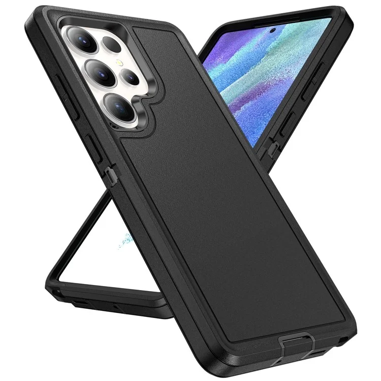 For Samsung Galaxy S25 Ultra Case PC+Silicone+EVA 3-in-1 Shockproof Phone Cover - Black+Black-Cellmalls