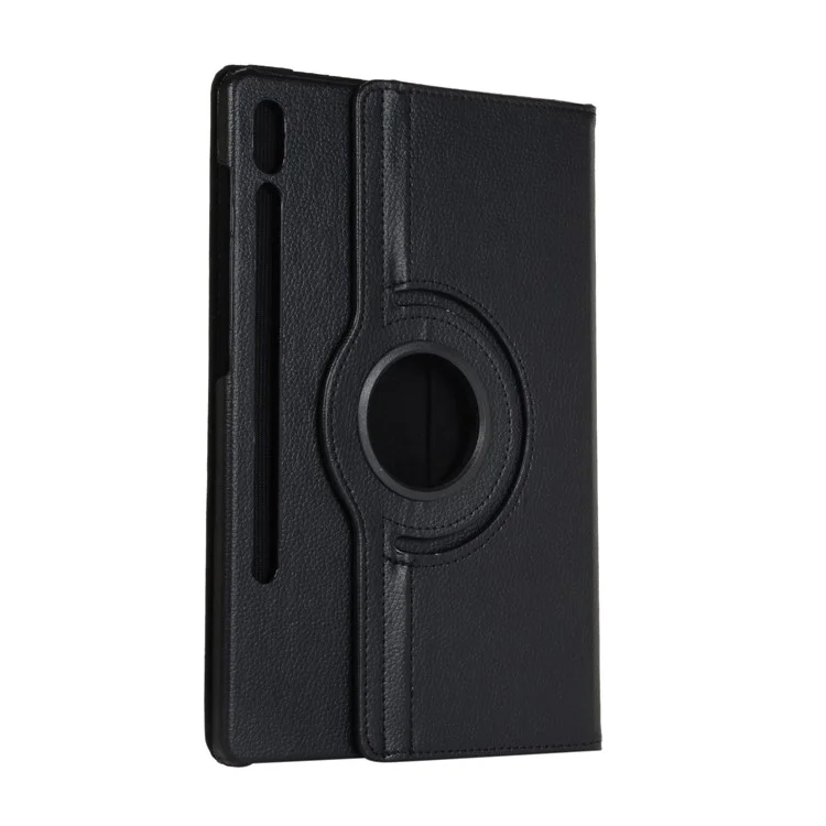 Litchi Skin Leather Shell Case with Rotating Stand for Samsung Galaxy Tab S10+ / S9+  / S8+ / S7+ / S7 FE - Black-Cellmalls