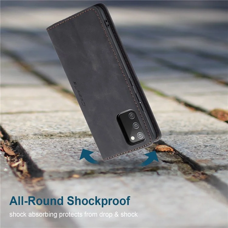 CASEME 013 Series for Samsung Galaxy A02s (166.5x75.9x9.2mm) PU Leather Wallet Case Hidden Magnetic Absorption Stand Feature Flip Cover - Black-Cellmalls