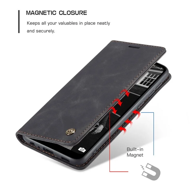 CASEME 013 Series for Samsung Galaxy A02s (166.5x75.9x9.2mm) PU Leather Wallet Case Hidden Magnetic Absorption Stand Feature Flip Cover - Black-Cellmalls