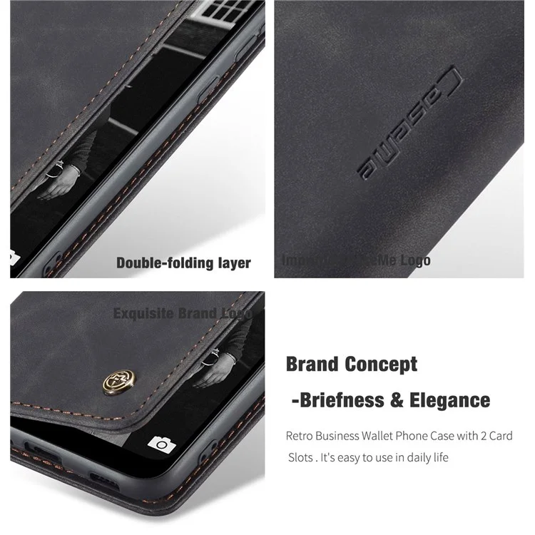 CASEME 013 Series for Samsung Galaxy A02s (166.5x75.9x9.2mm) PU Leather Wallet Case Hidden Magnetic Absorption Stand Feature Flip Cover - Black-Cellmalls