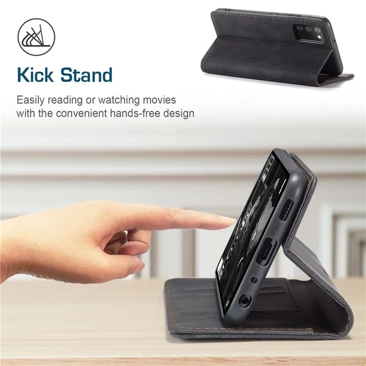 CASEME 013 Series for Samsung Galaxy A02s (166.5x75.9x9.2mm) PU Leather Wallet Case Hidden Magnetic Absorption Stand Feature Flip Cover - Black-Cellmalls