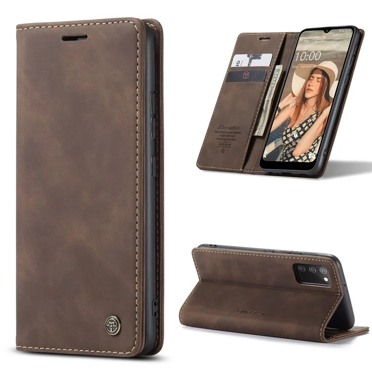 CASEME 013 Series for Samsung Galaxy A02s (166.5x75.9x9.2mm) PU Leather Wallet Case Hidden Magnetic Absorption Stand Feature Flip Cover - Black-Cellmalls