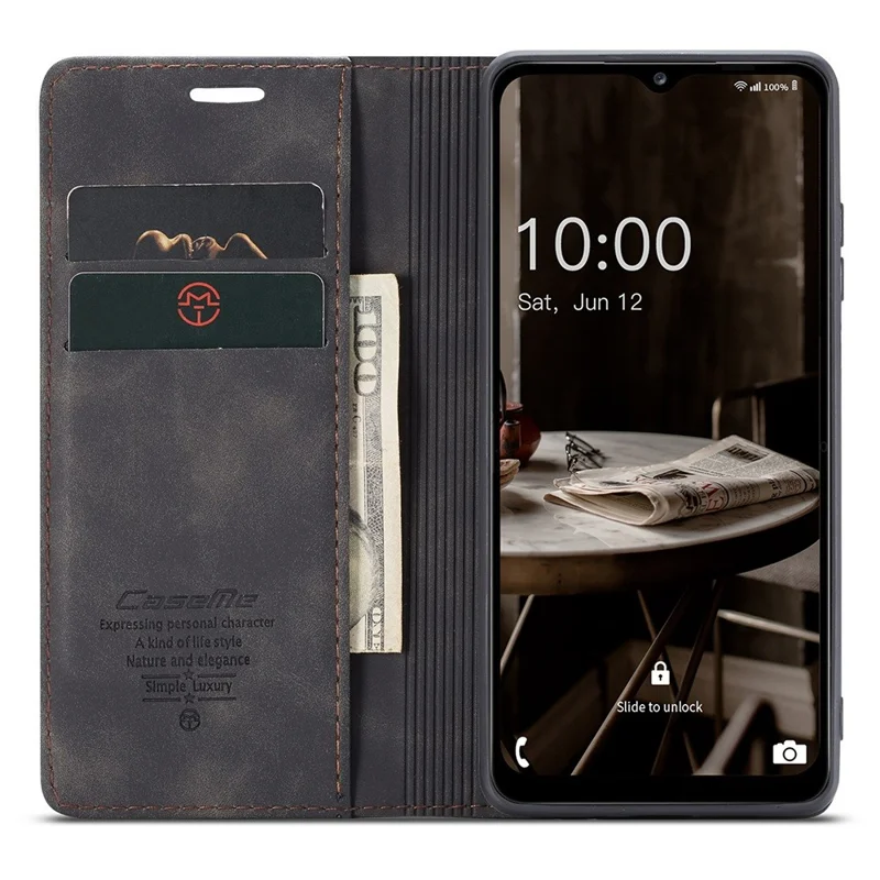 CASEME 013 Series Wallet Design Anti-Drop Magnetic Auto-absorbed PU Leather Flip Folio Phone Case with Stand for Samsung Galaxy A13 5G / A04s 4G (164.7 x 76.7 x 9.1 mm) - Black-Cellmalls