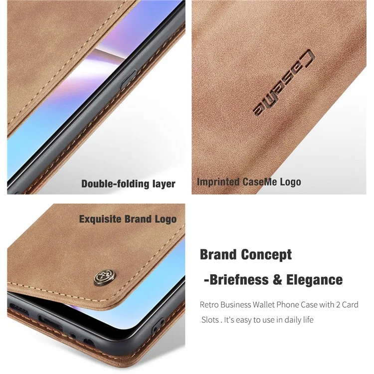 CASEME 013 Series Auto-absorbed Leather Wallet Case with Stand Phone Cover for Samsung Galaxy A10s - Brown-Cellmalls