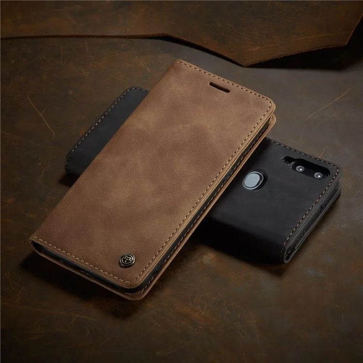 CASEME 013 Series Auto-absorbed Leather Wallet Case with Stand Phone Cover for Samsung Galaxy A10s - Brown-Cellmalls