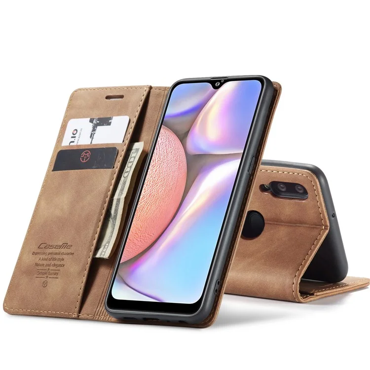 CASEME 013 Series Auto-absorbed Leather Wallet Case with Stand Phone Cover for Samsung Galaxy A10s - Brown-Cellmalls