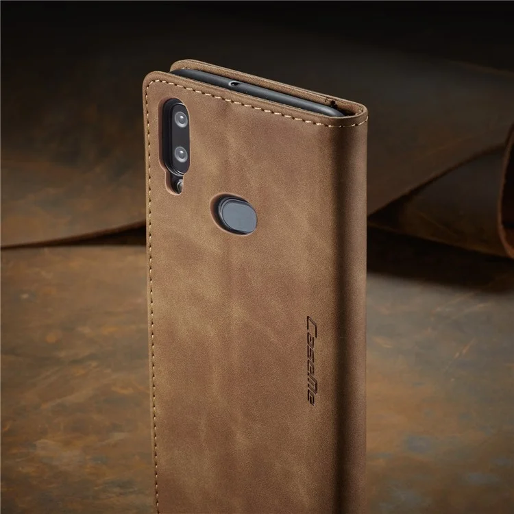 CASEME 013 Series Auto-absorbed Leather Wallet Case with Stand Phone Cover for Samsung Galaxy A10s - Brown-Cellmalls