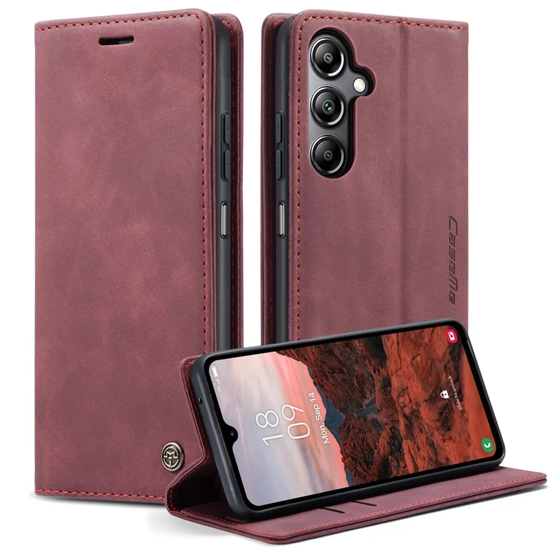 CASEME 013 Series For Samsung Galaxy A05s 4G Case Business Style View Flip Leather Phone Cover - Red-Cellmalls