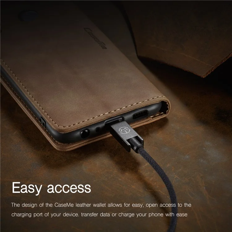 CASEME 013 Series Auto-absorbed Leather Wallet Case with Stand Phone Cover for Samsung Galaxy A10s - Brown-Cellmalls