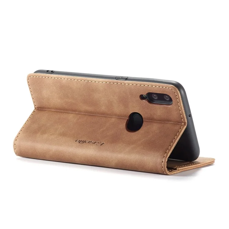 CASEME 013 Series Auto-absorbed Leather Wallet Case with Stand Phone Cover for Samsung Galaxy A10s - Brown-Cellmalls