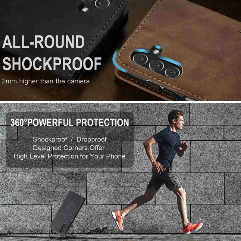 CASEME 013 Series Wallet Design Anti-Drop Magnetic Auto-absorbed PU Leather Flip Folio Phone Case with Stand for Samsung Galaxy A13 5G / A04s 4G (164.7 x 76.7 x 9.1 mm) - Black-Cellmalls